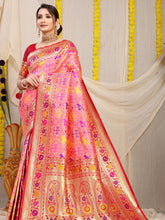 Vasudha Chex Golden Zari Worked Heavy Banarasi Gajri Pink Saree
